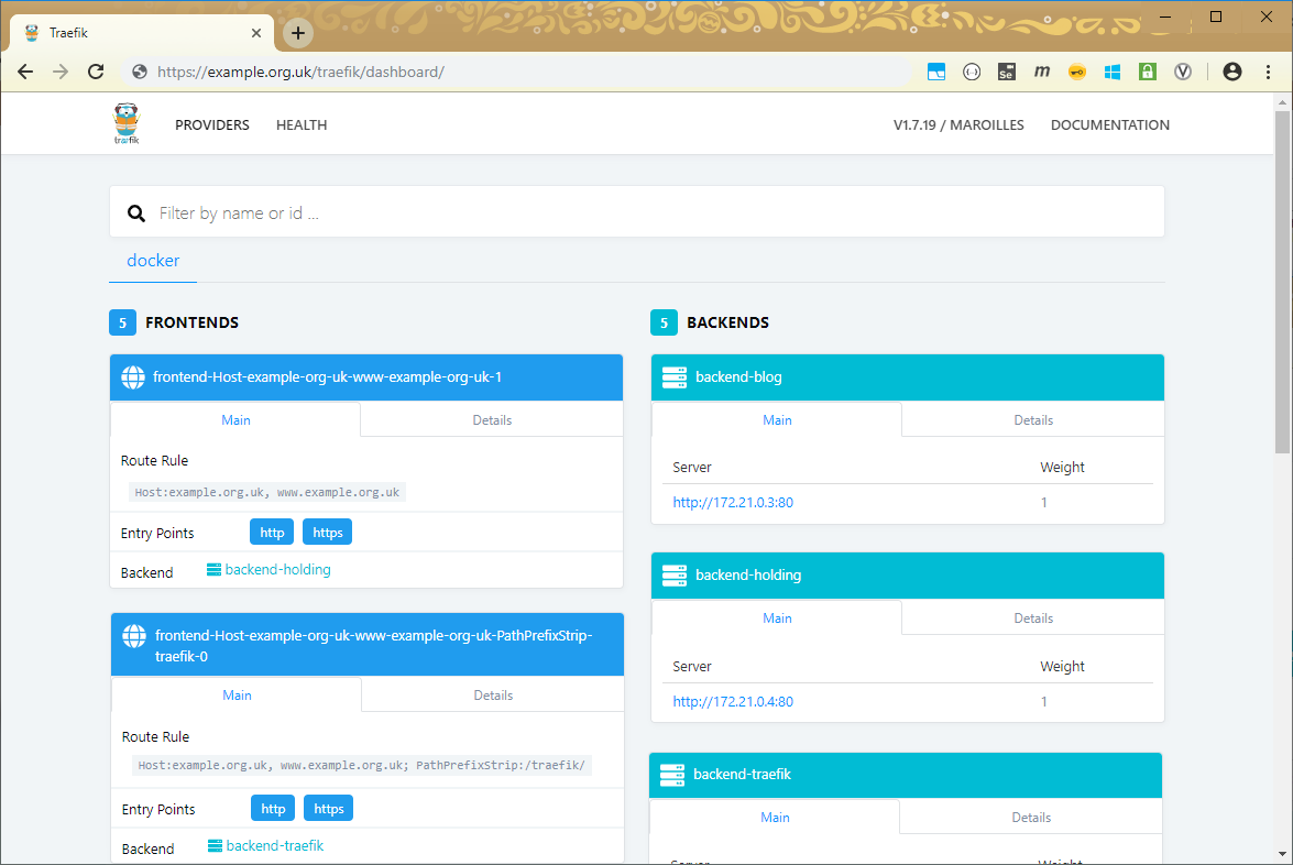 Traefik Dashboard Providers Screen